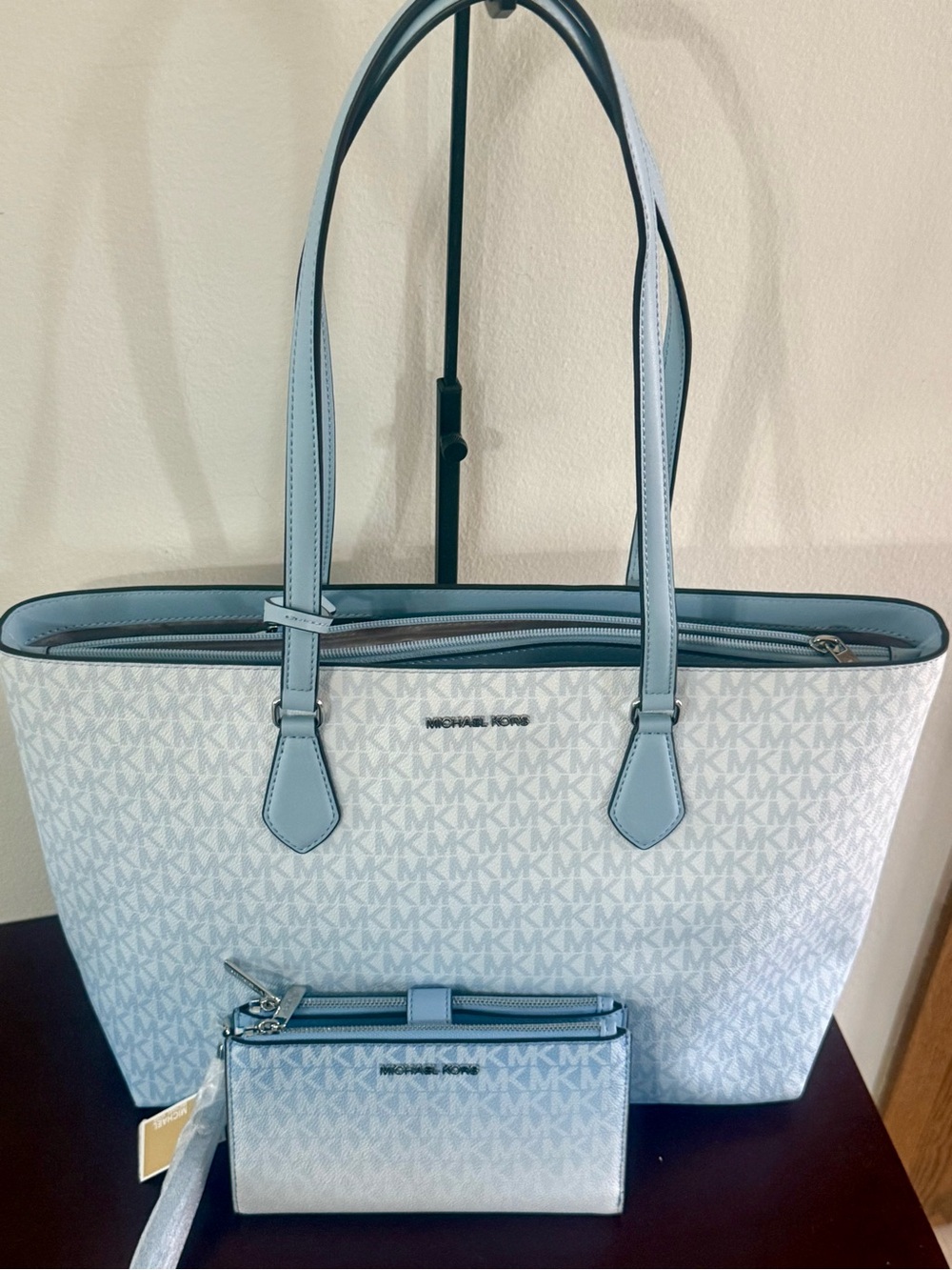 Michael Kors Jet Set Travel Large Double Zip Wristlet in LT SKY.